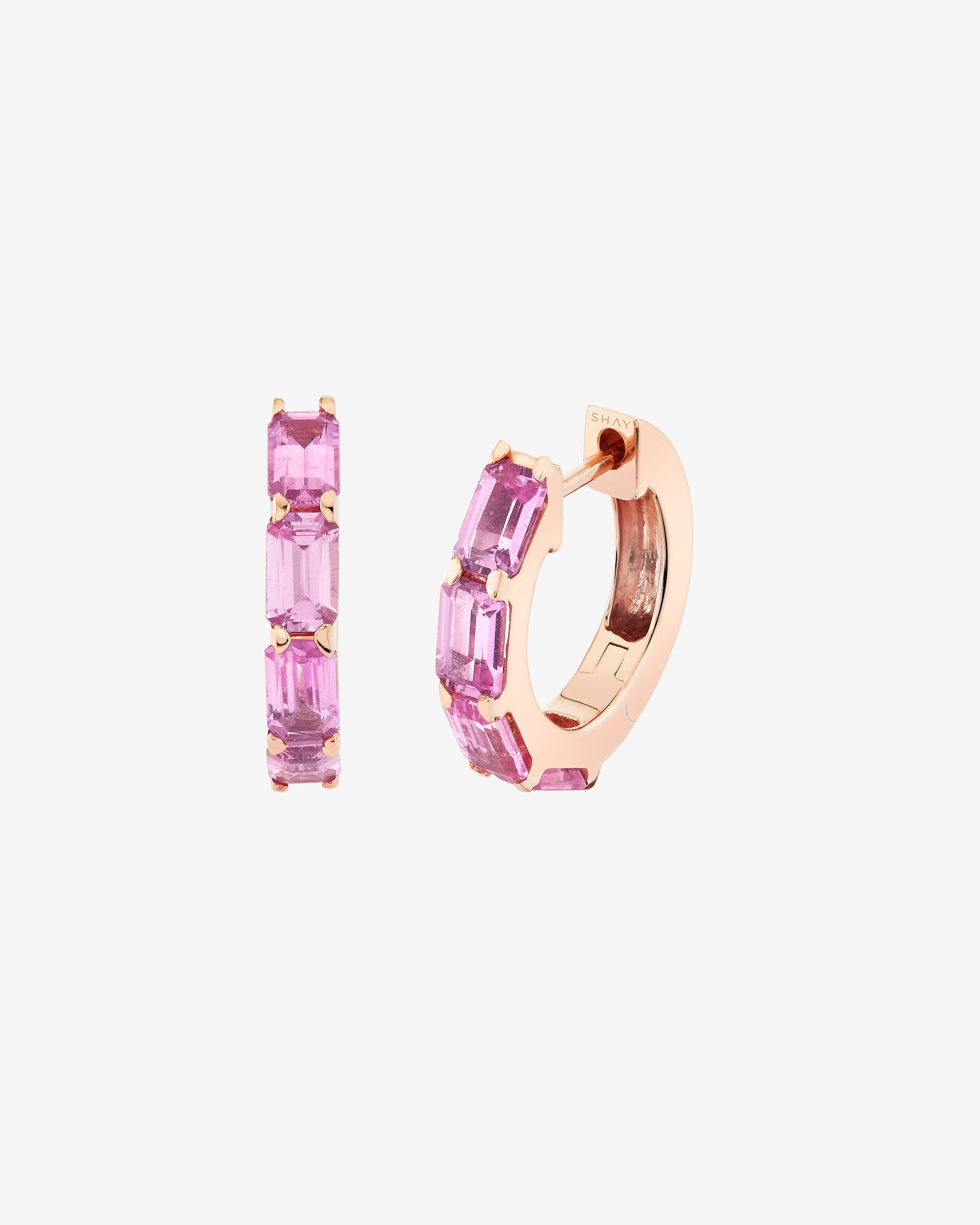 Shay - Women's Pink Sapphire Bezel Huggies - (Rose Gold) by SHAY