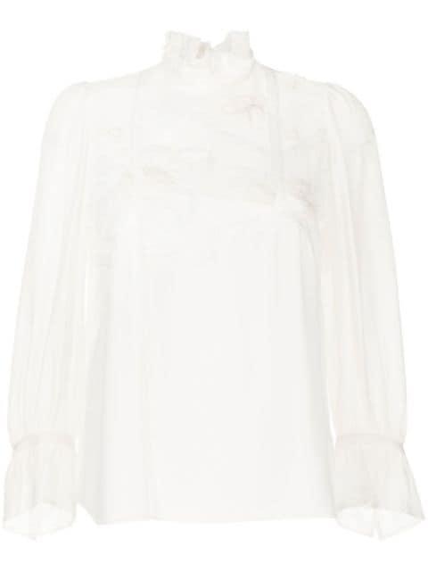 floral-appliqué crop-sleeve blouse by SHIATZY CHEN