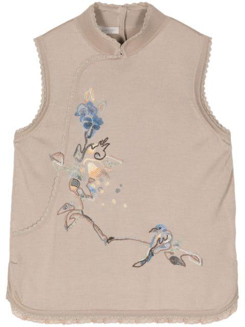 floral-embroidered knit vest by SHIATZY CHEN