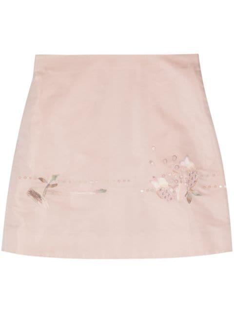 floral-embroidered silk miniskirt by SHIATZY CHEN