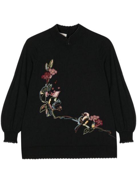floral-embroidered split-neck jumper by SHIATZY CHEN