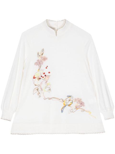 floral-embroidered split-neck jumper by SHIATZY CHEN