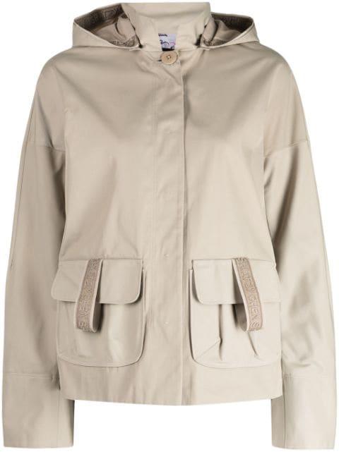 logo-tape hoodied bomber jacket by SHIATZY CHEN