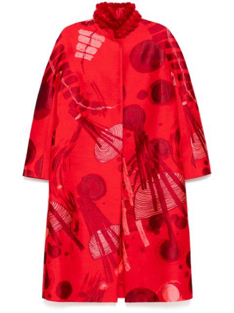 mink fur-collar jacquard coat by SHIATZY CHEN