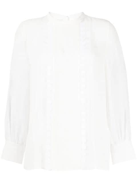 mulberry silk lace-appliqué shirt by SHIATZY CHEN