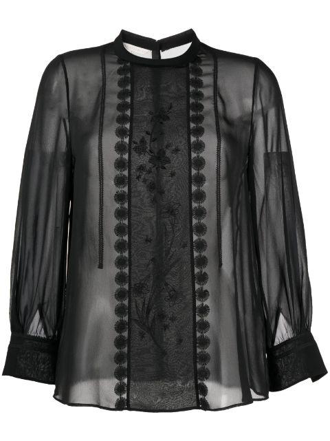 mulberry silk lace-appliqué shirt by SHIATZY CHEN