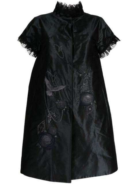 silk embroidered ruffle-trim coat by SHIATZY CHEN