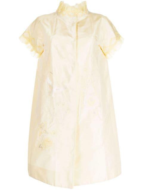 silk embroidered ruffle-trim coat by SHIATZY CHEN