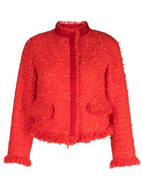 tweed frayed-trim jacket by SHIATZY CHEN