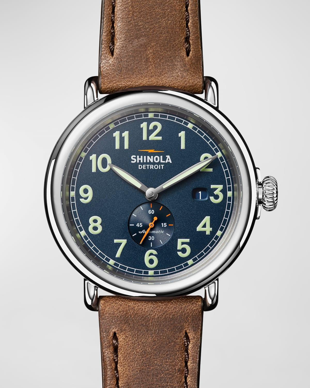Runwell Leather Strap Automatic Watch, 45mm by SHINOLA