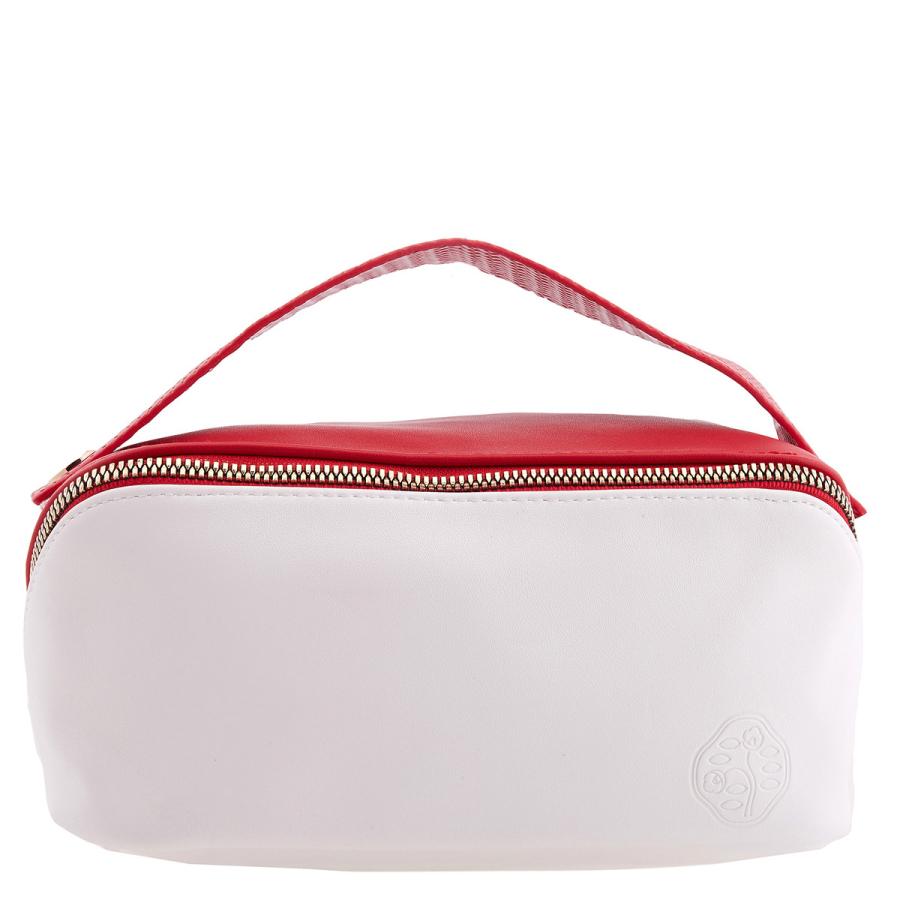 Shiseido Two-Tone White and Red Zip Cosmetic Bag by SHISEIDO