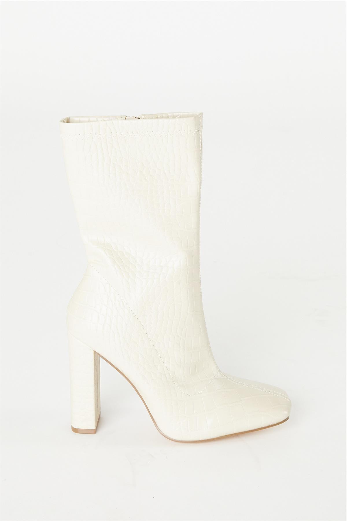 Brown Croc High Heeled Boot by SHNOO