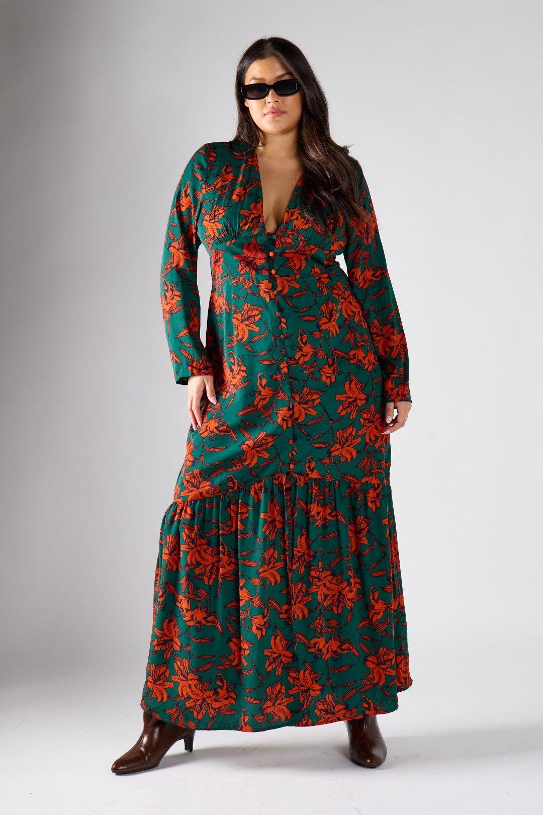 Floral Print Long-Sleeve Maxi Dress by SHNOO
