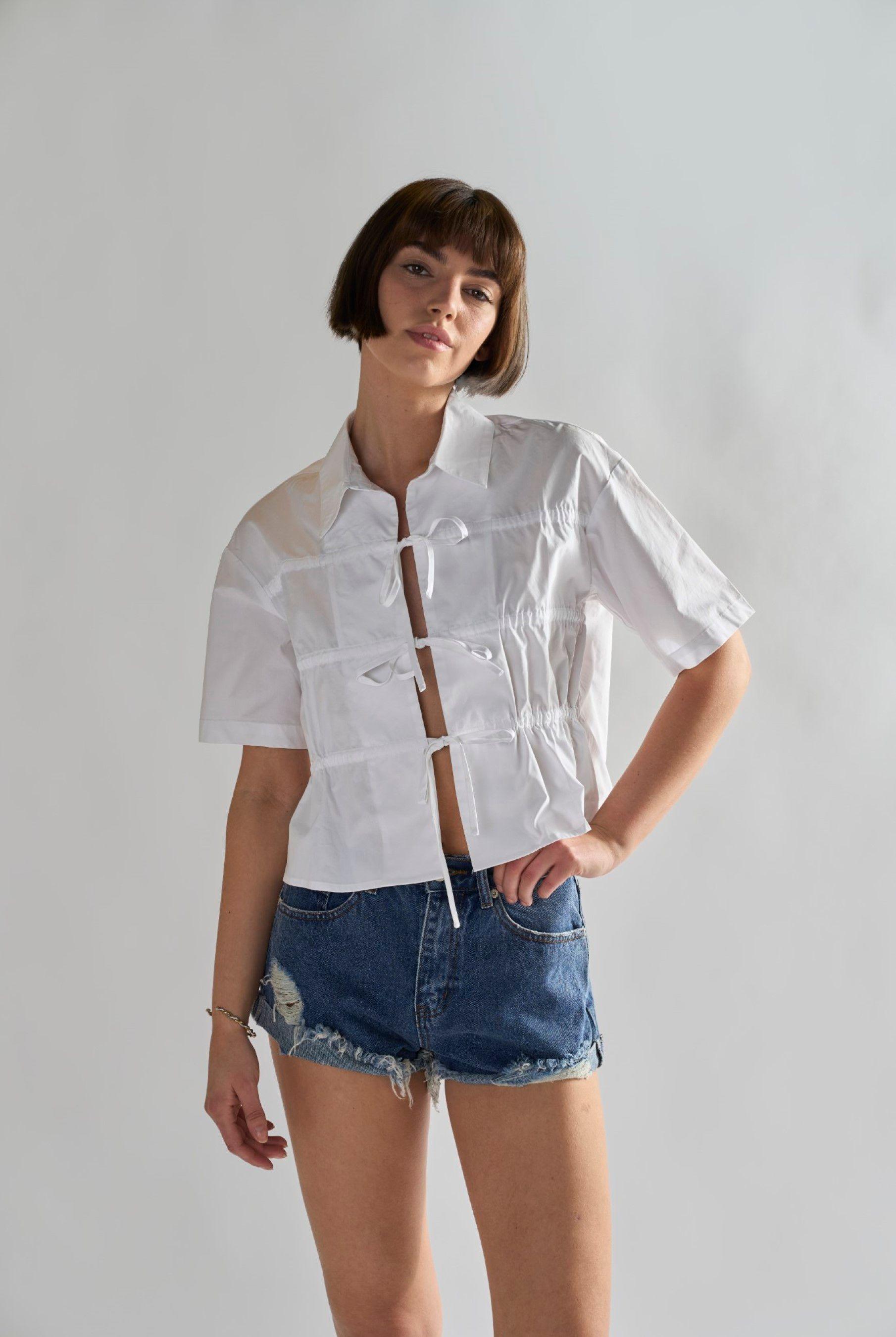 Mid-Stonewash Ripped Denim Shorts by SHNOO