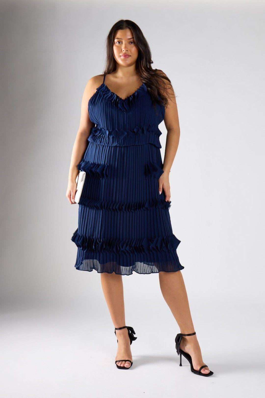 Pleated Tiered Midi Dress by SHNOO