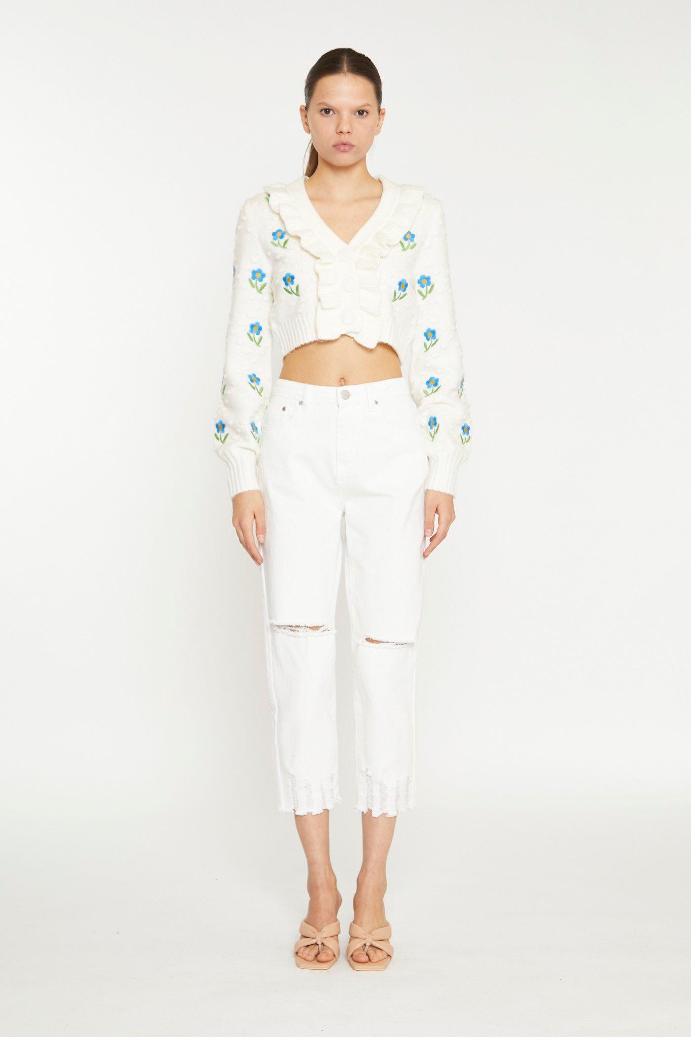 Ruffle Embroidered Cardigan by SHNOO