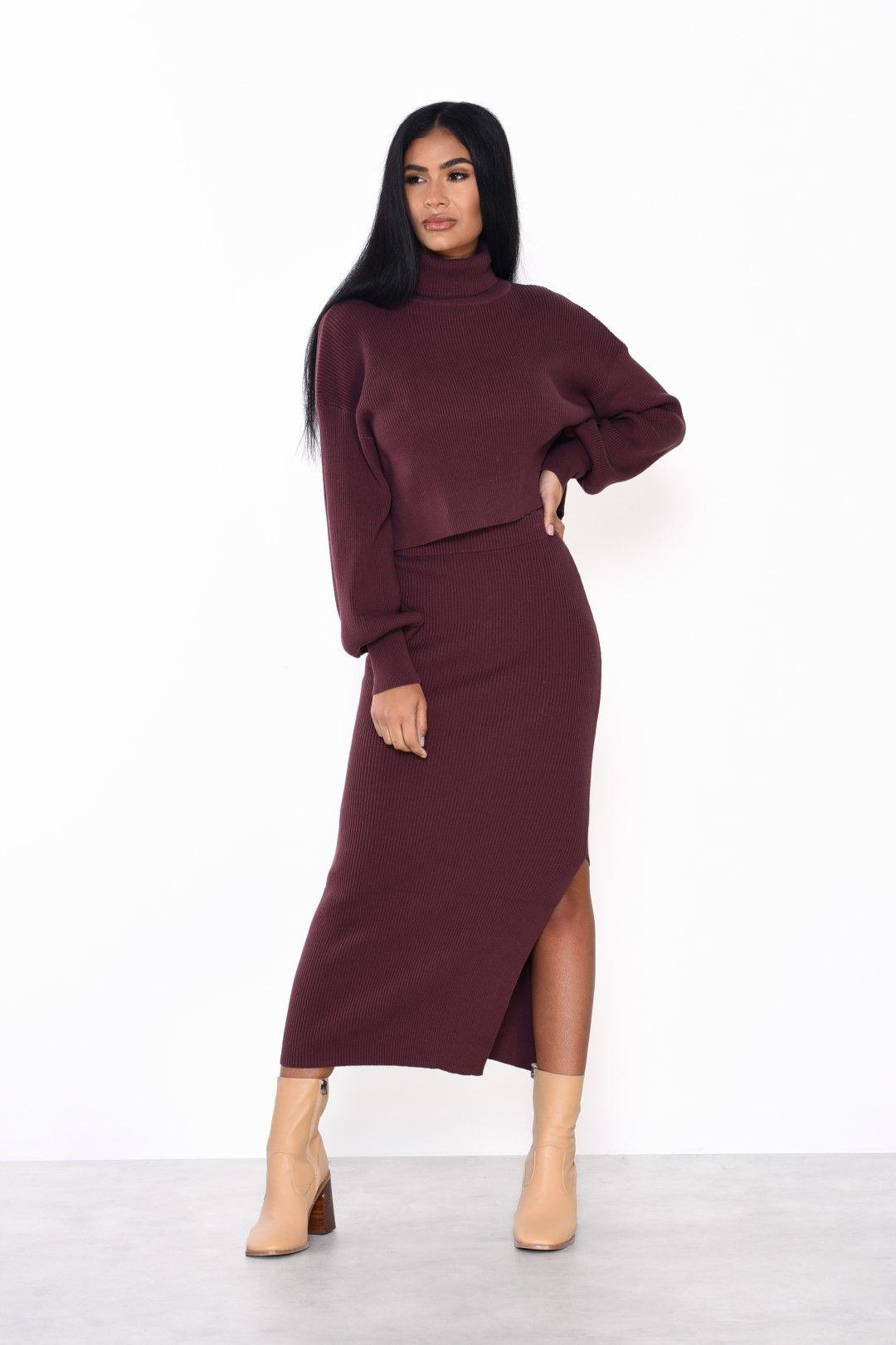 Side Split Knit Midi Skirt by SHNOO