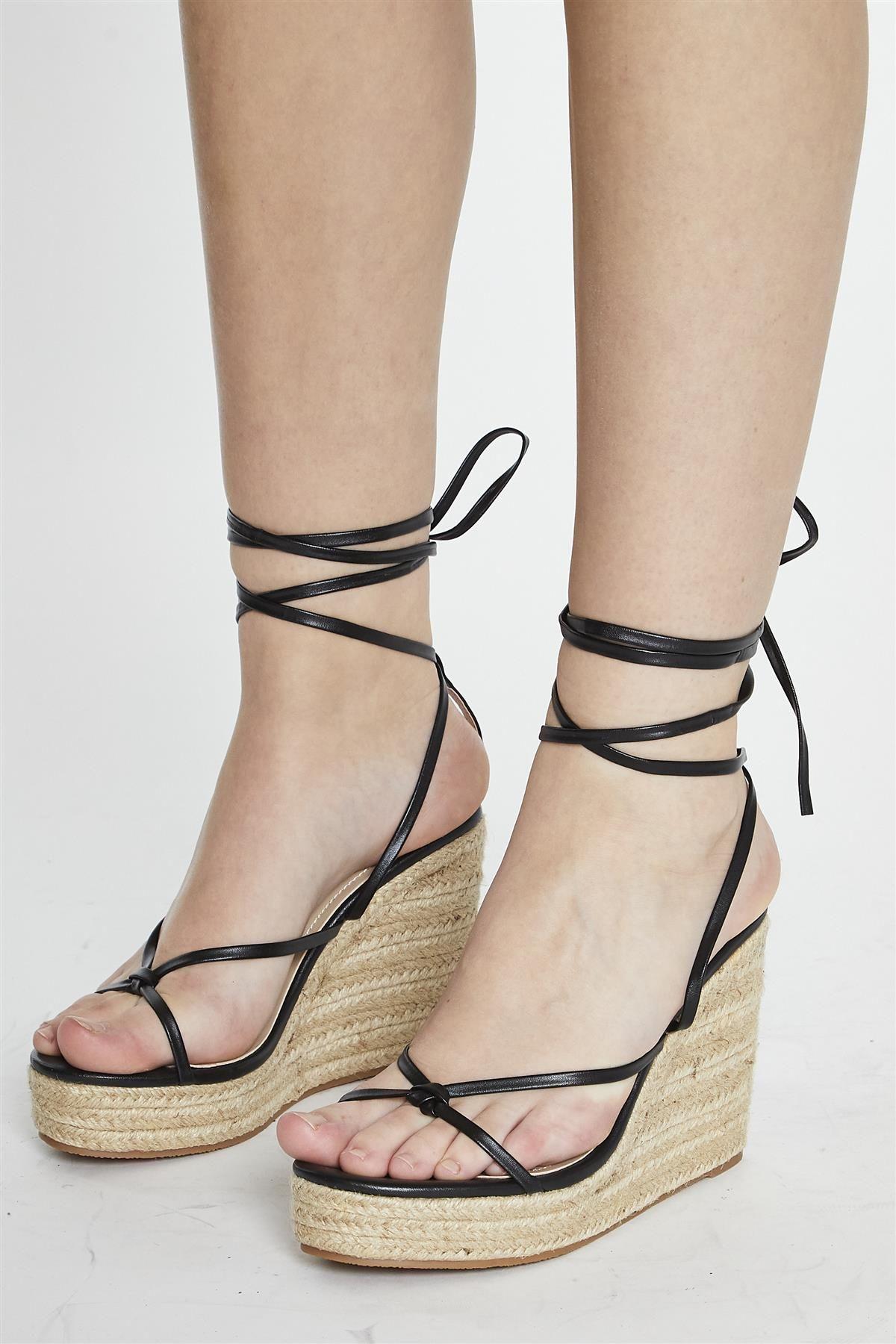 Thin Lace-Up Heeled Wedges by SHNOO