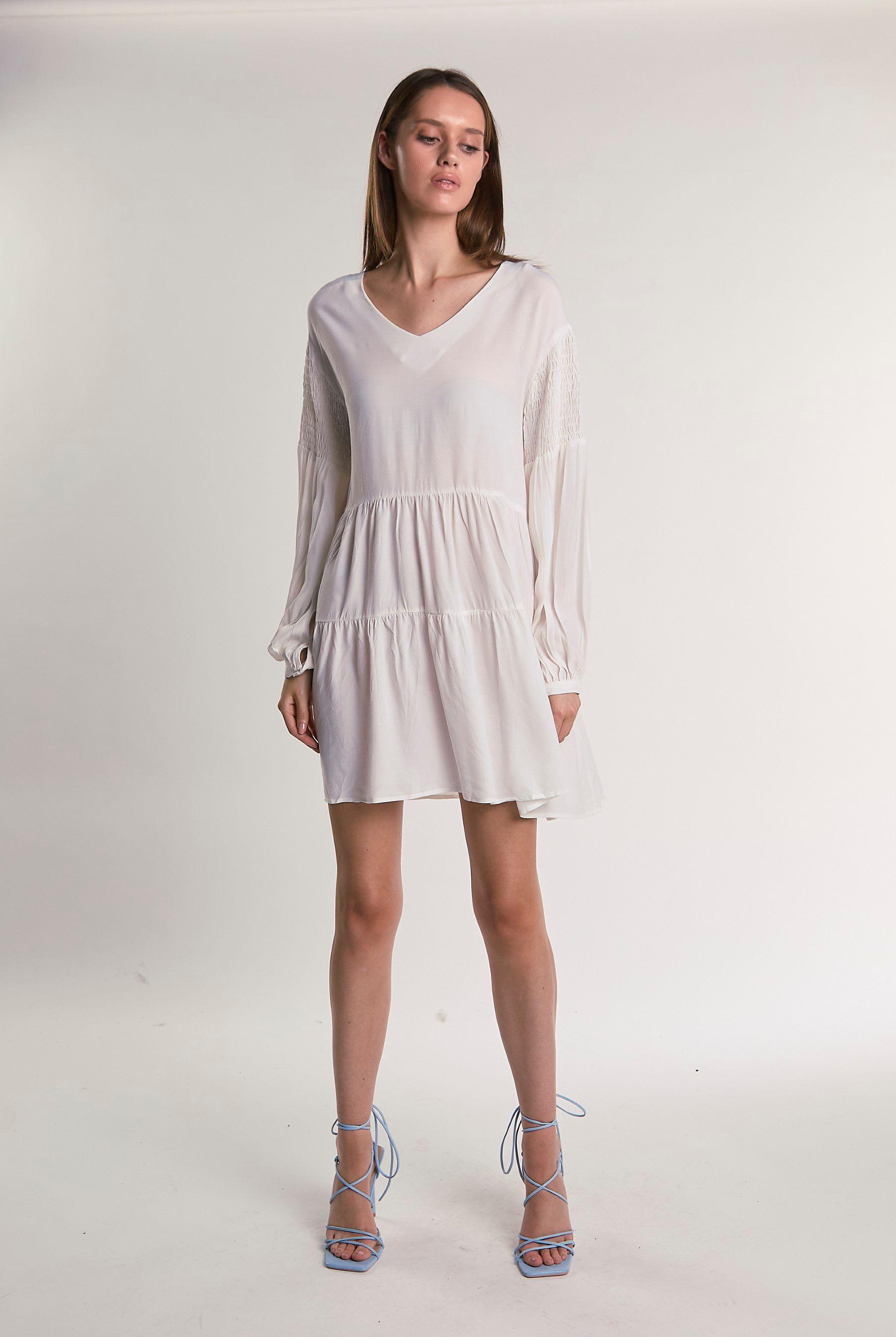 White Tiered Mini-Dress by SHNOO