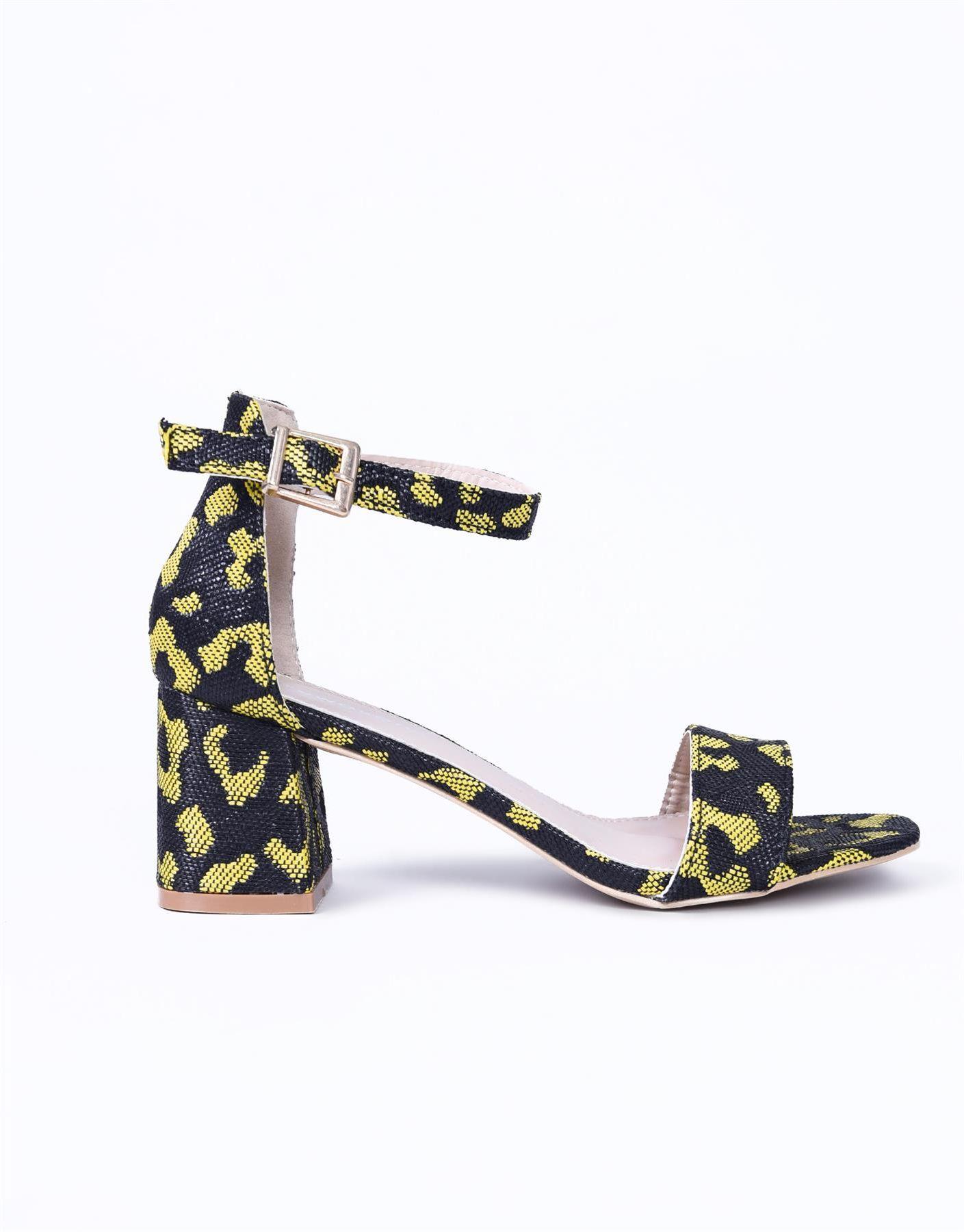 Yellow-Leopard Strappy Heeled-Sandals by SHNOO