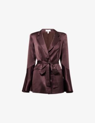 Flared-Sleeve Belted Satin Blazer by SHONA JOY Flared-Sleeve Belted Satin Blazer by SHONA JOY