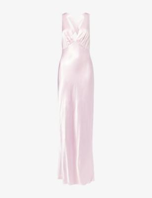 La Lune Plunge-Neck Satin Maxi Dress by SHONA JOY
