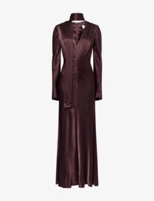 La Lune Plunge-Neck Satin Maxi Dress by SHONA JOY