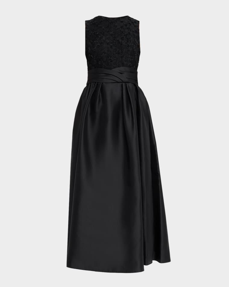 Beth Pleated Mikado & Mesh Maxi Dress by SHOSHANNA