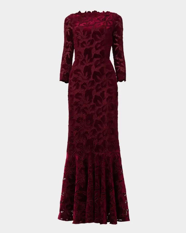 Brianna Floral Velvet Lace Column Gown by SHOSHANNA