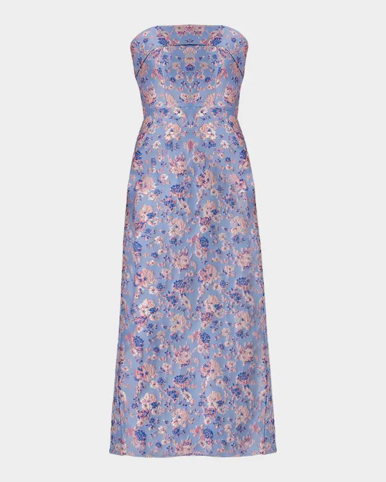 Callie Strapless Floral Jacquard Midi Dress by SHOSHANNA