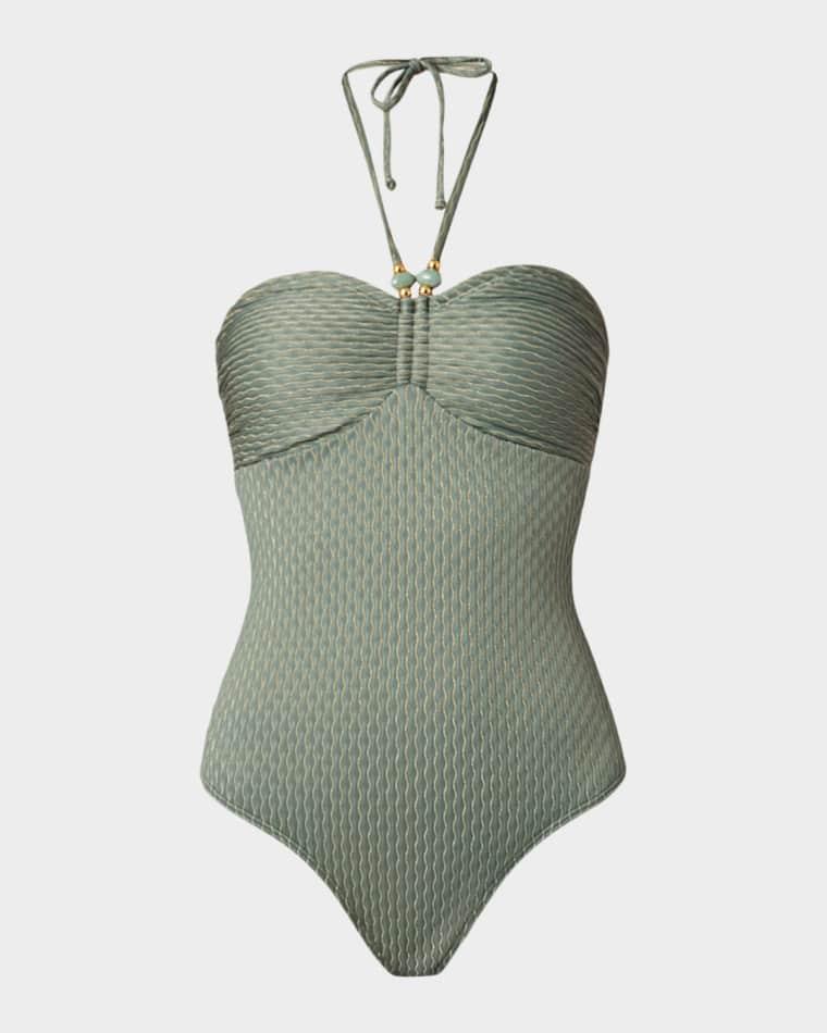 Cinched Halter One-Piece Swimsuit by SHOSHANNA