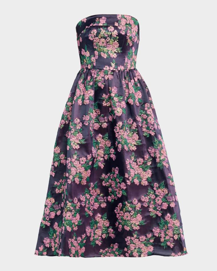 Dana Ruched Metallic Floral Jacquard Maxi Dress by SHOSHANNA
