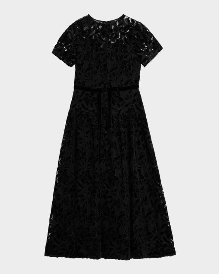 Farah Puff-Sleeve Velvet Lace Midi Dress by SHOSHANNA