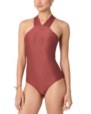 High Neck Wave Texture One Piece Swimsuit by SHOSHANNA