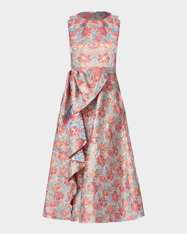 Lena Ruffle Metallic Floral Jacquard Midi Dress by SHOSHANNA