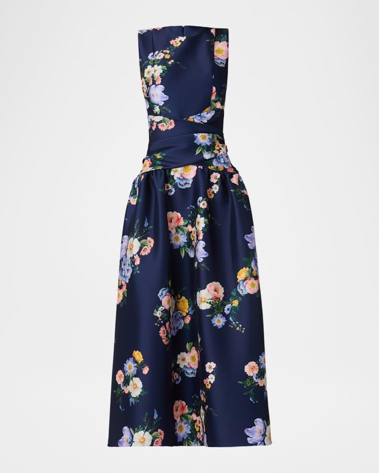 Marie Pleated Floral-Print Mikado Maxi Dress by SHOSHANNA
