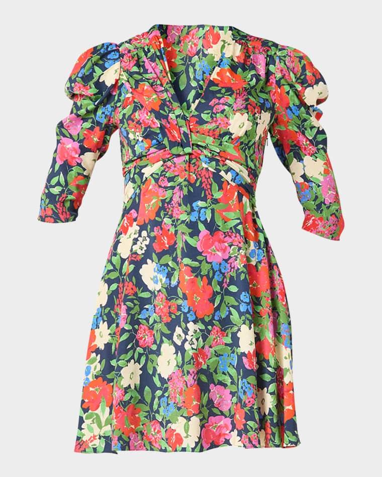 Natalaya Smocked Floral-Print Mini Dress by SHOSHANNA Natalaya Smocked Floral-Print Mini Dress by SHOSHANNA