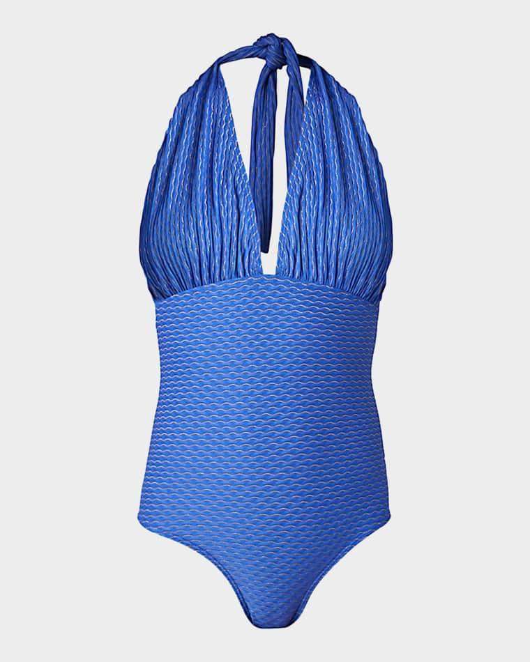 Patterned Halter One-Piece Swimsuit by SHOSHANNA