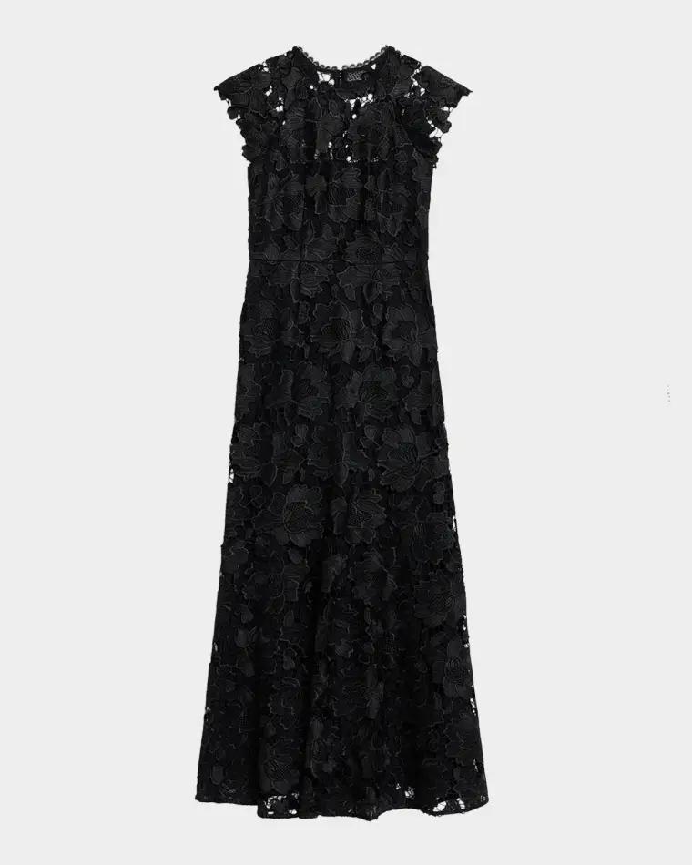 Raven Cap-Sleeve Floral Lace Gown by SHOSHANNA
