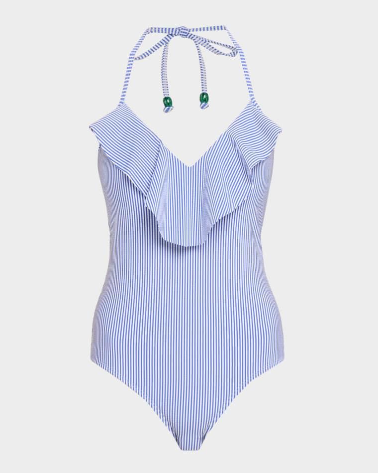 Ruffle Striped One-Piece Swimsuit by SHOSHANNA