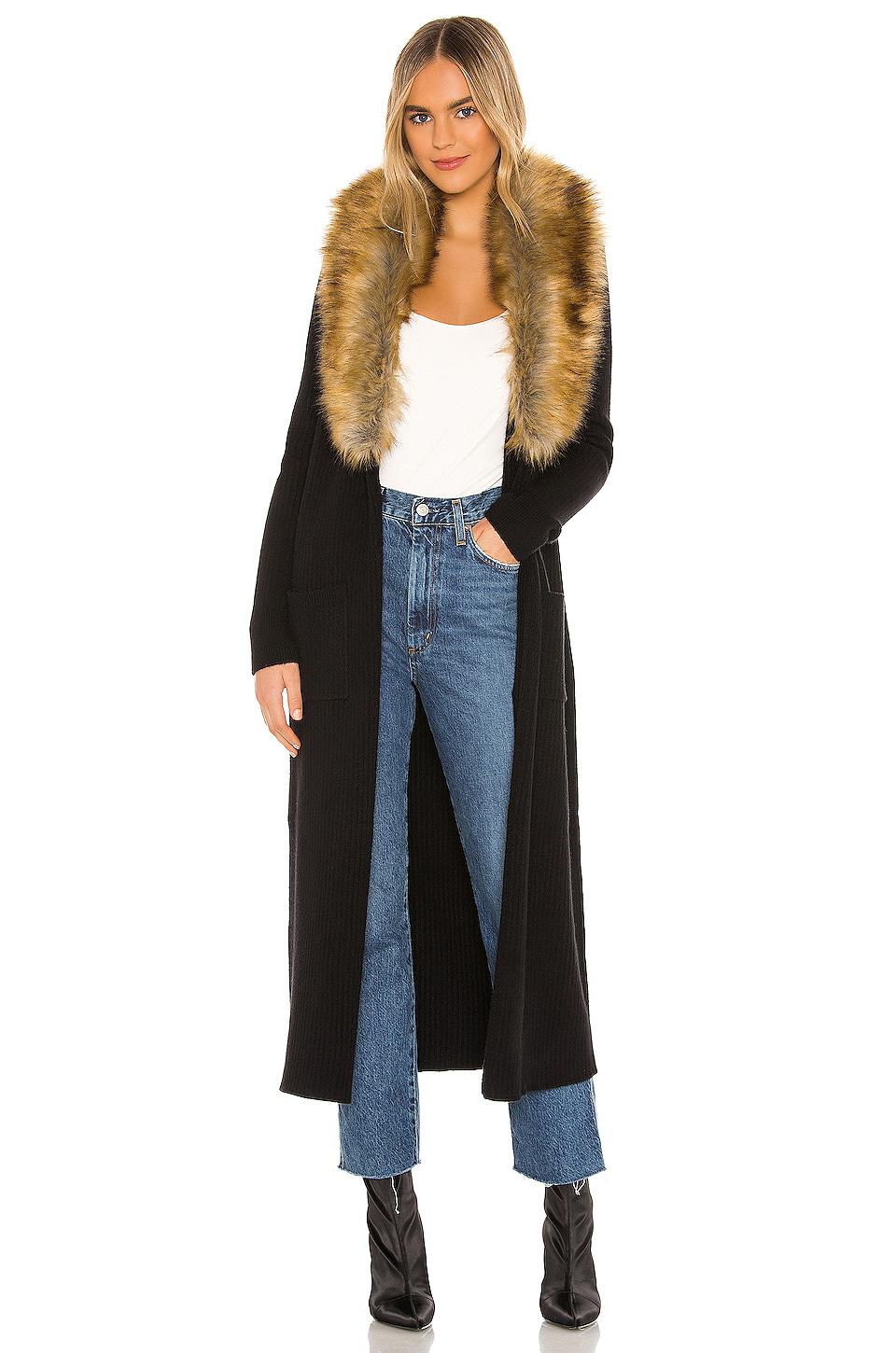Show Me Your Mumu Lombardi Long Cardigan With Faux Fur Trim in Black by SHOW ME YOUR MUMU