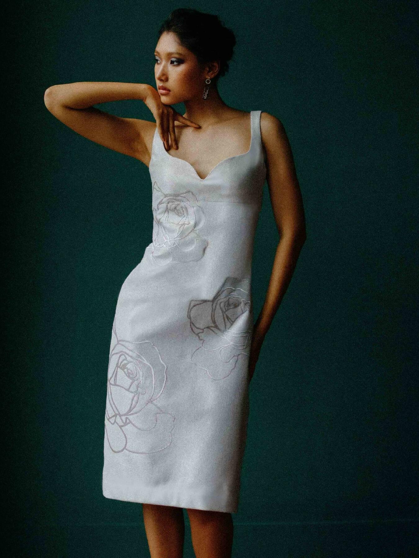 Embossed Rose Sweetheart Dress by SHRIYA KHANNA