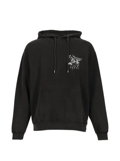 devastated graphic-print washed-effect hoodie by SHT