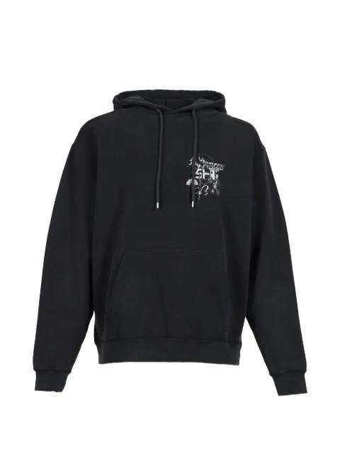 graphic-print washed-effect hoodie by SHT
