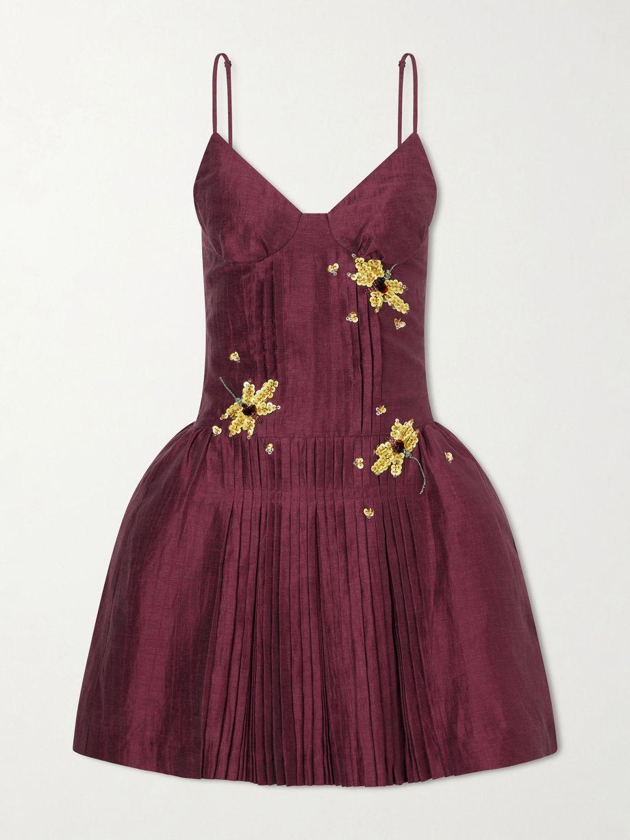 Bead and sequin-embellished plissé linen-blend mini dress by SHUSHU/TONG
