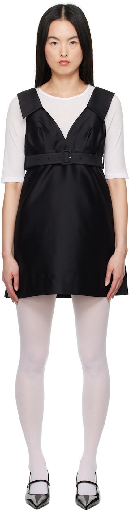 Black A-Line Lapel Minidress by SHUSHU/TONG