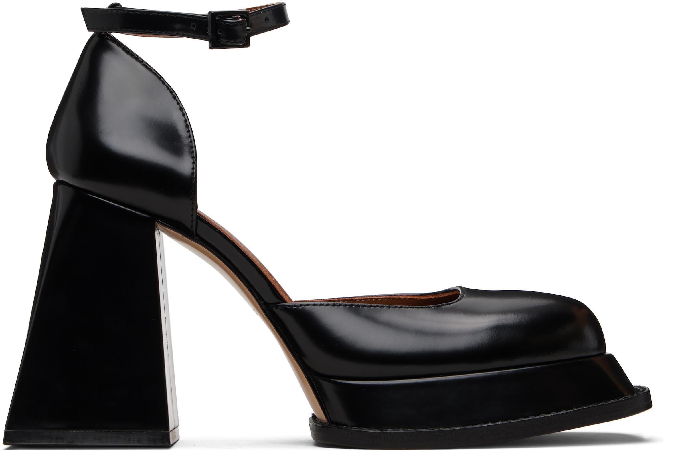Black Round Toe Strap High Heels by SHUSHU/TONG