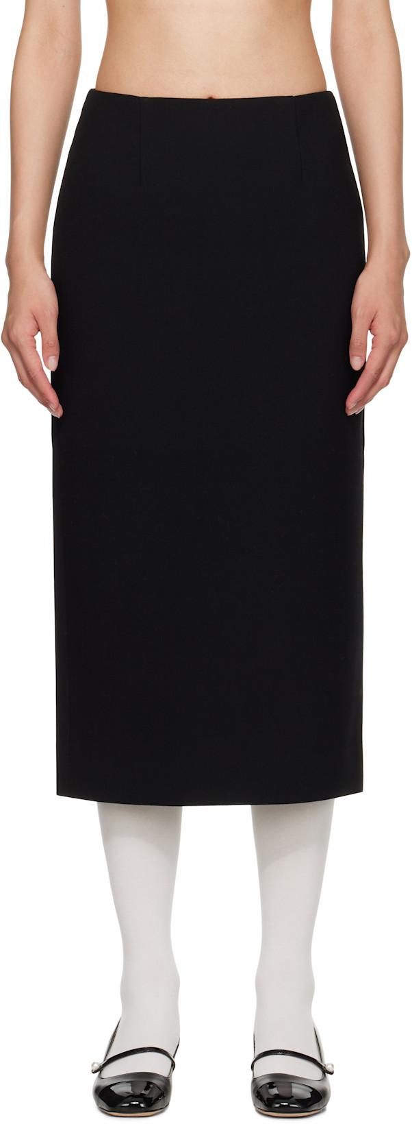 Black Straight Fitted Midi Skirt by SHUSHU/TONG