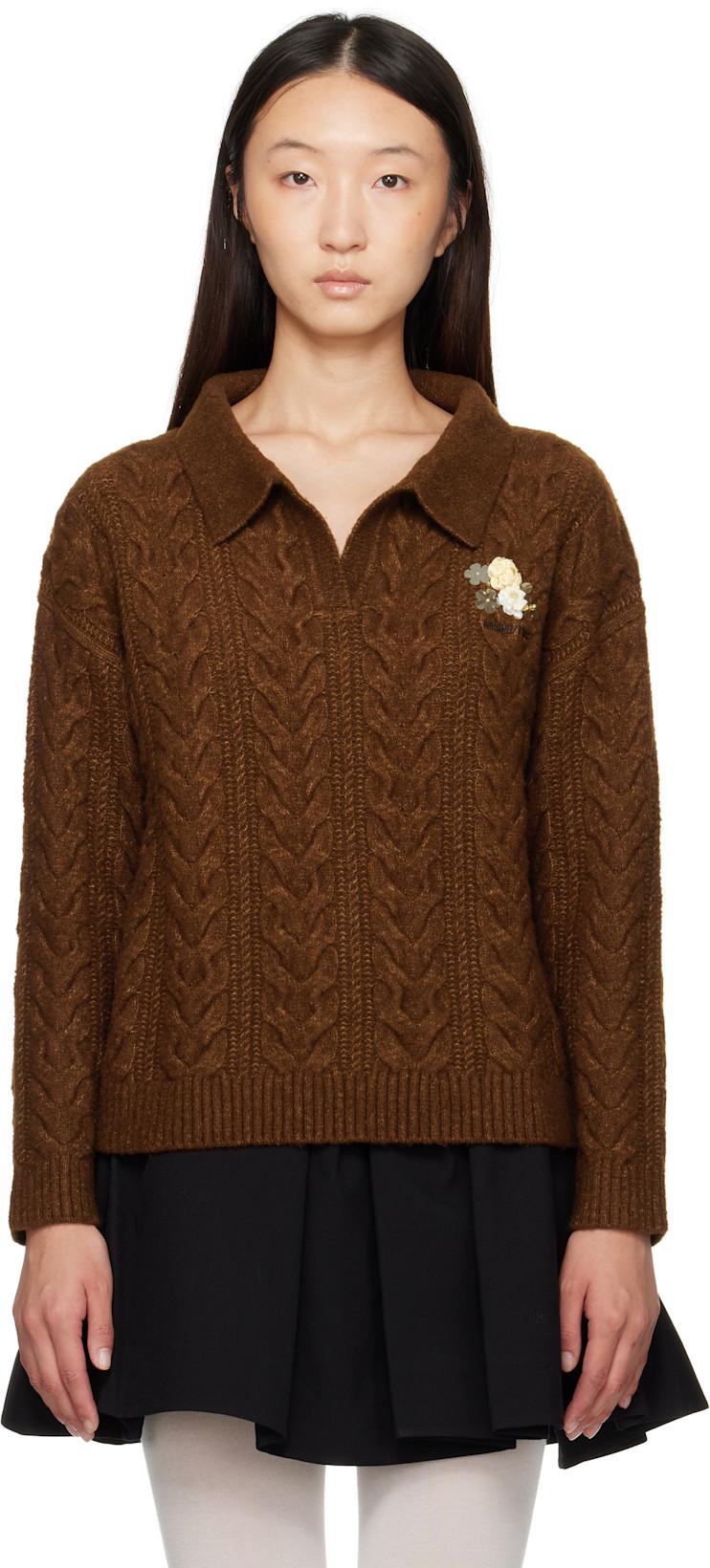 Brown Lapel Collar Knit Polo by SHUSHU/TONG