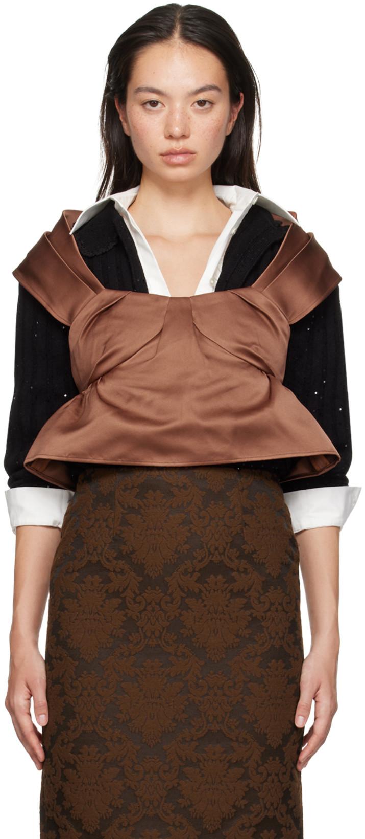 Brown Three-Dimensional Pleated Top by SHUSHU/TONG